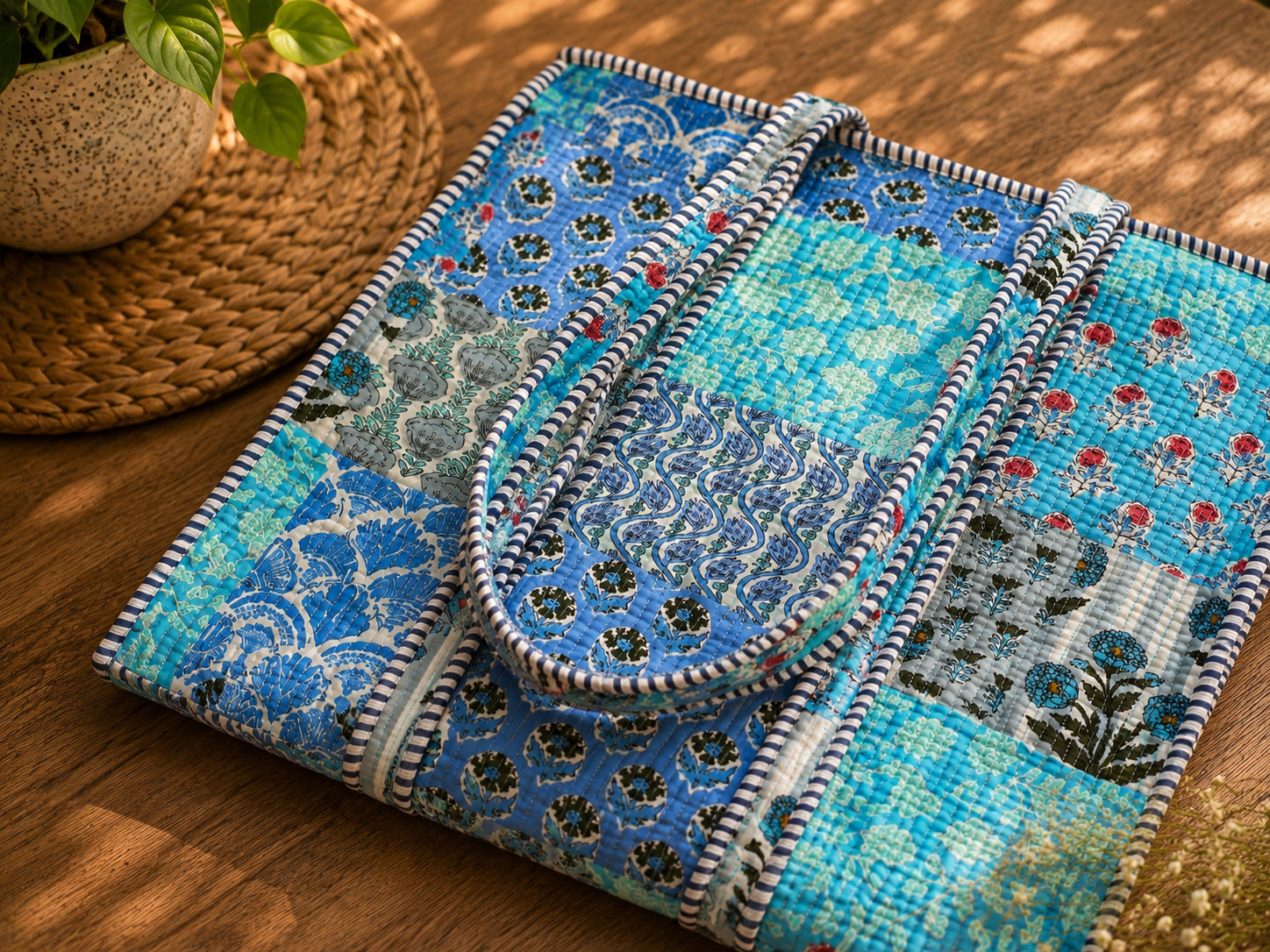 Blue Garden Mosaic Tote (Large with Zipper)