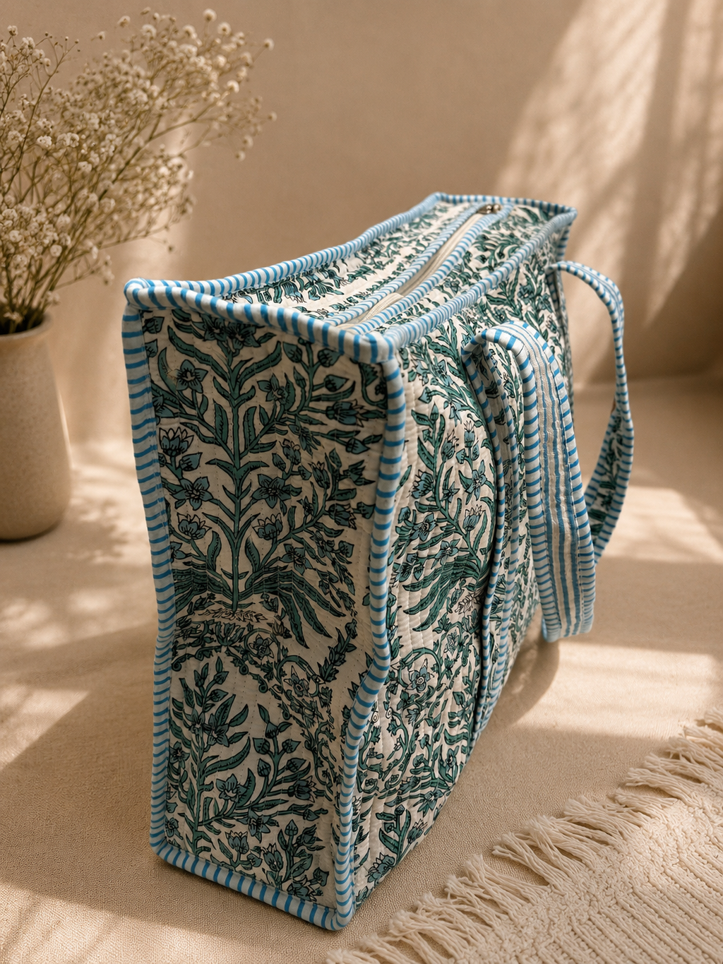 Sage Blossom Tote (Large with Zipper)