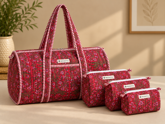 Crimson Bloom Duffle & Pouch Set