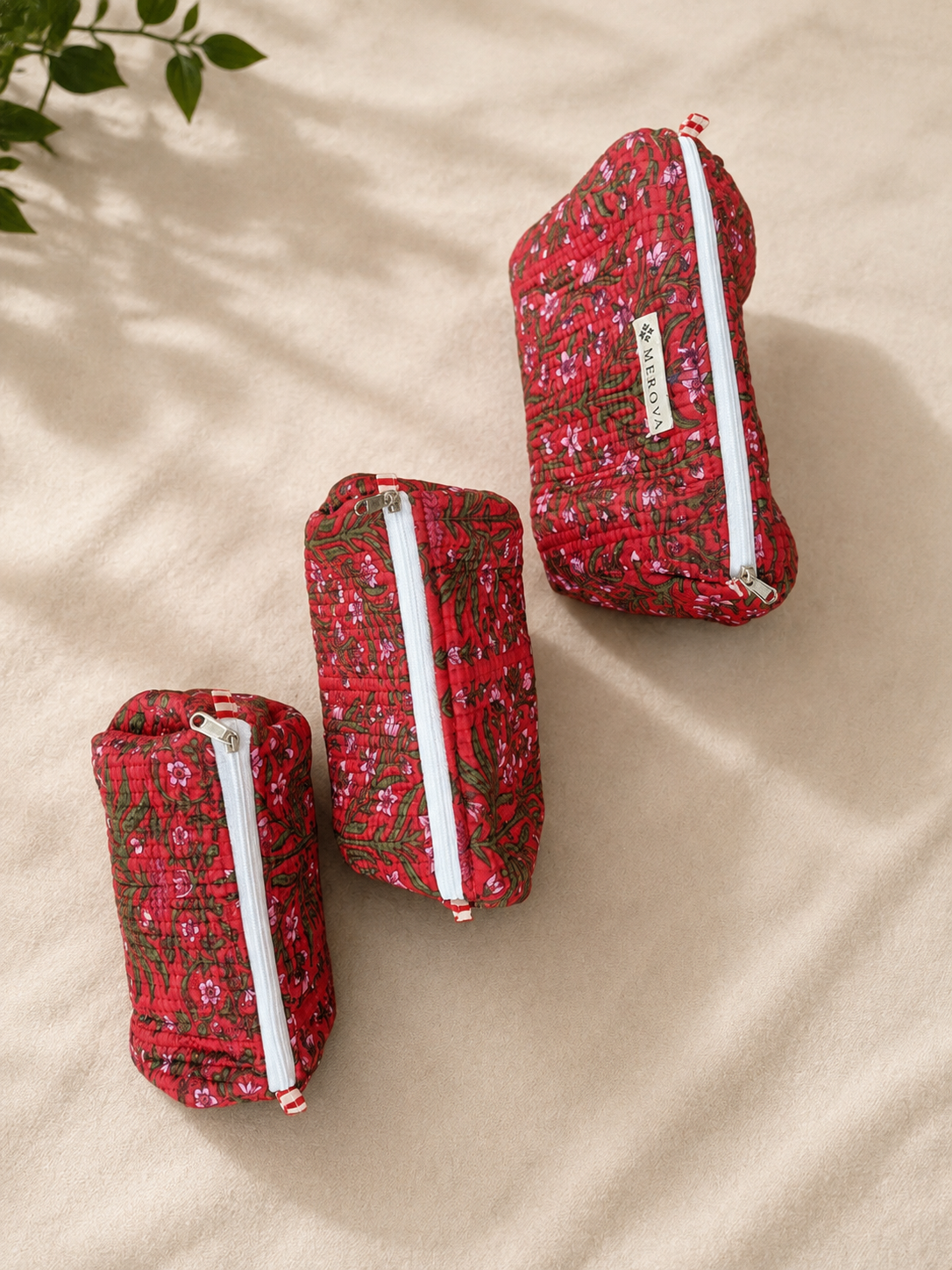 Crimson Bloom Toiletry Pouches (Set of 3)