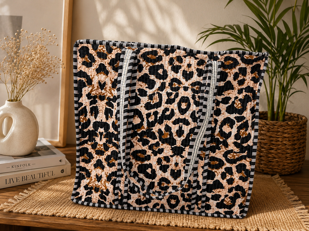 Midnight Leopard Tote (Large with Zipper)