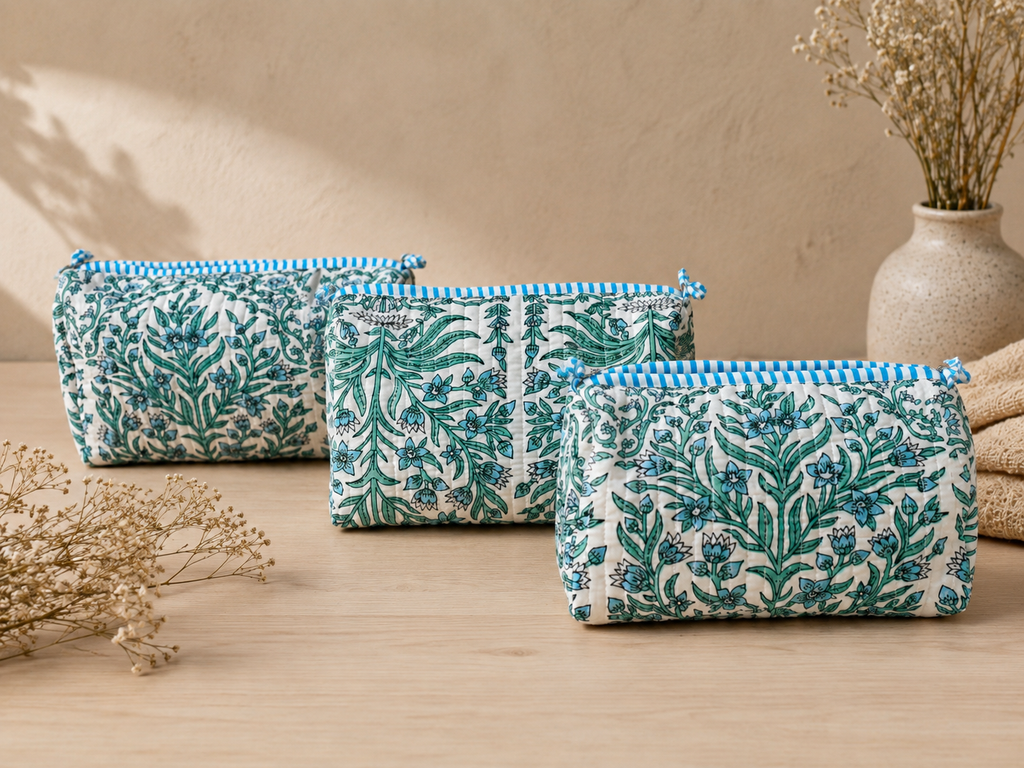 Sage Blossom Toiletry Pouches (Set of 3)