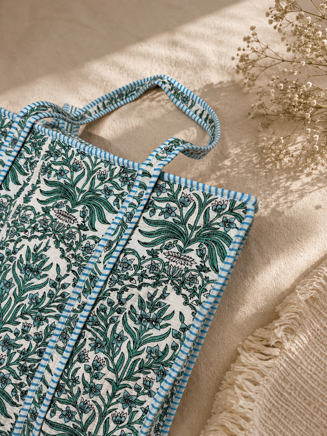 Sage Blossom Tote (Large with Zipper)