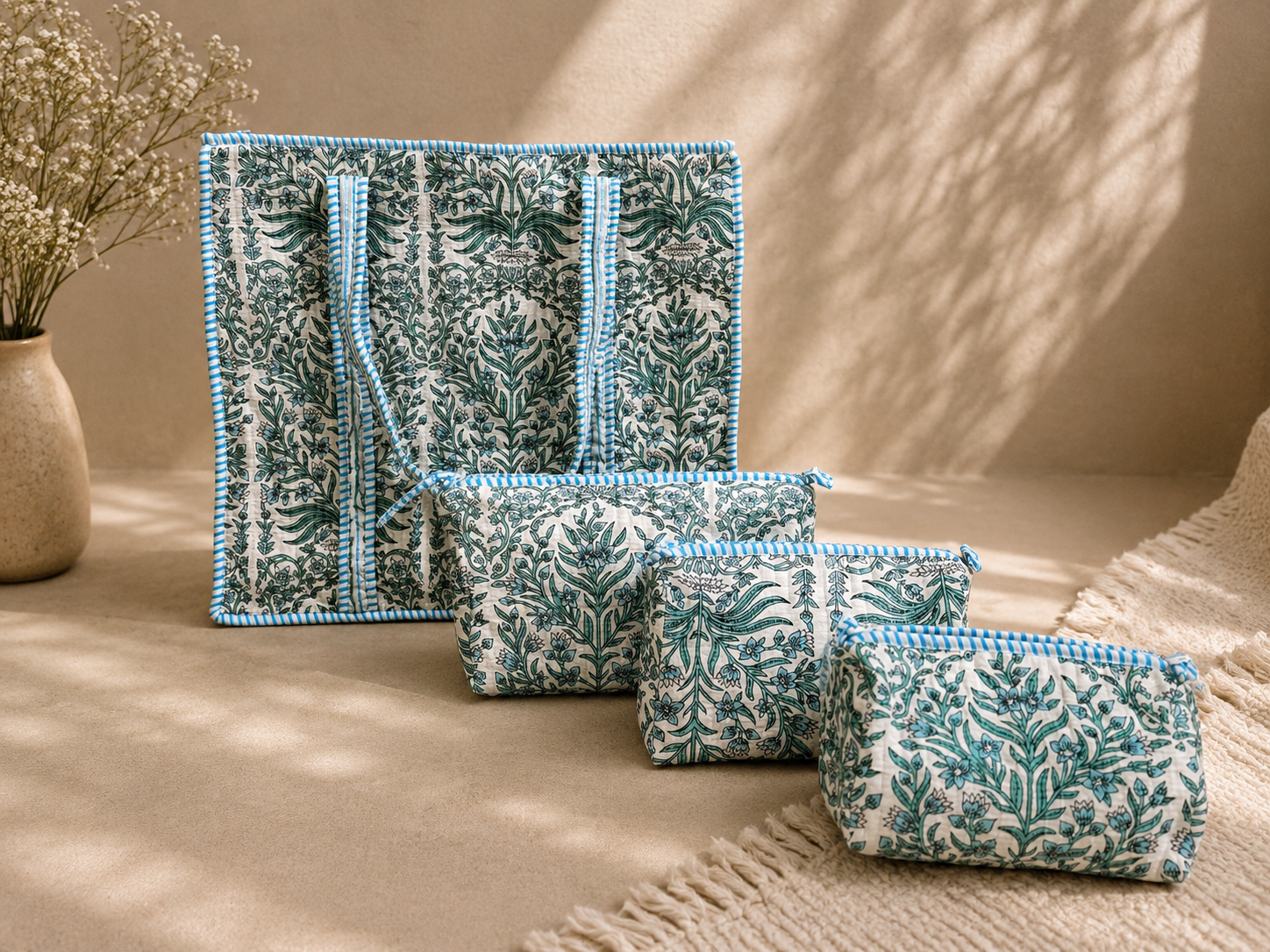Sage Blossom Tote (Large with Zipper)