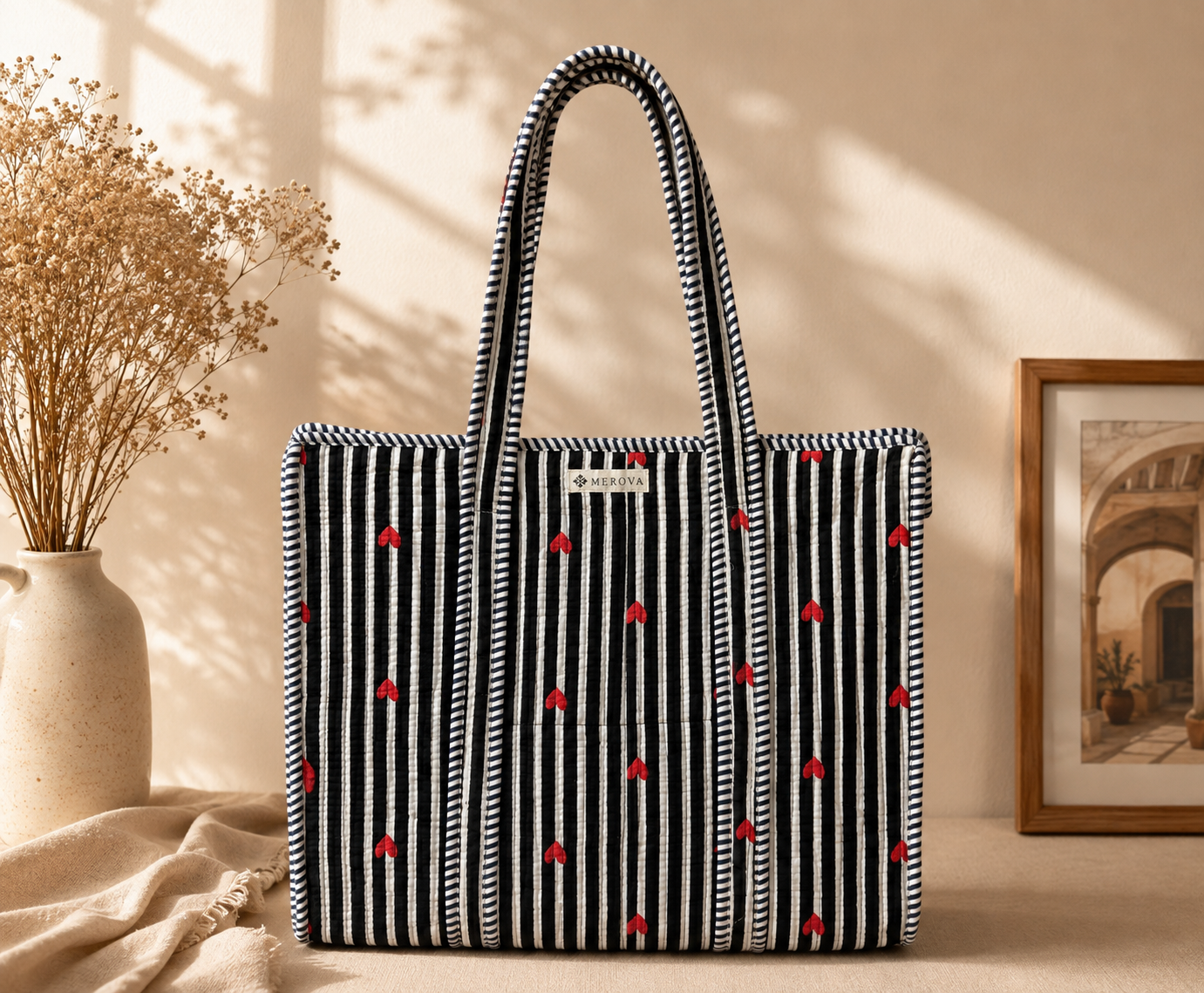Sweetheart Stripes Tote (Medium with Zipper)