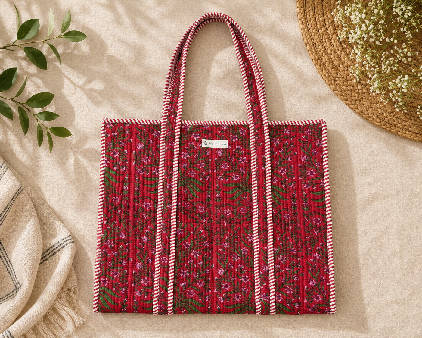 Crimson Bloom Tote (Medium with Zipper)