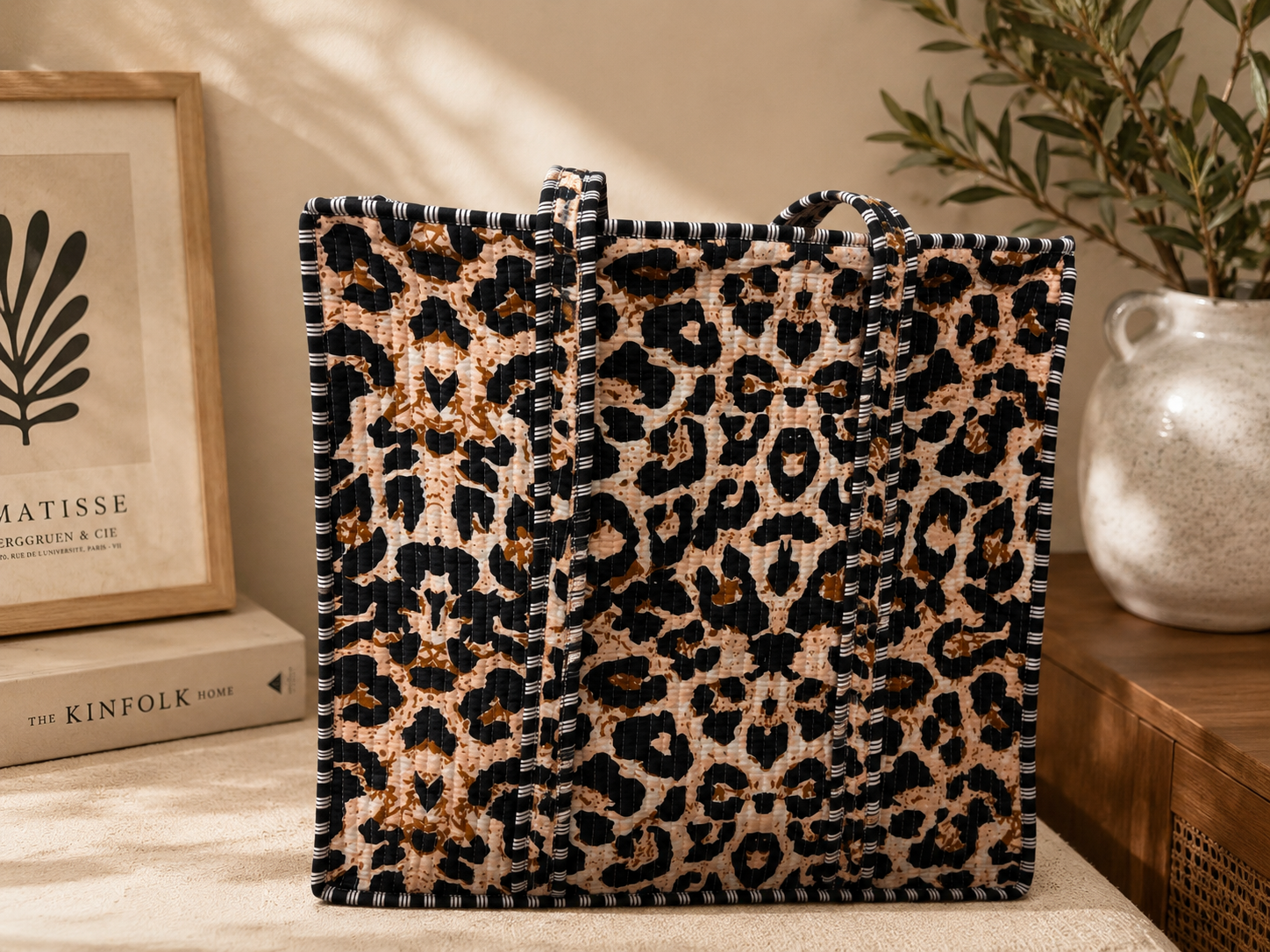 Midnight Leopard Tote (Large with Zipper)