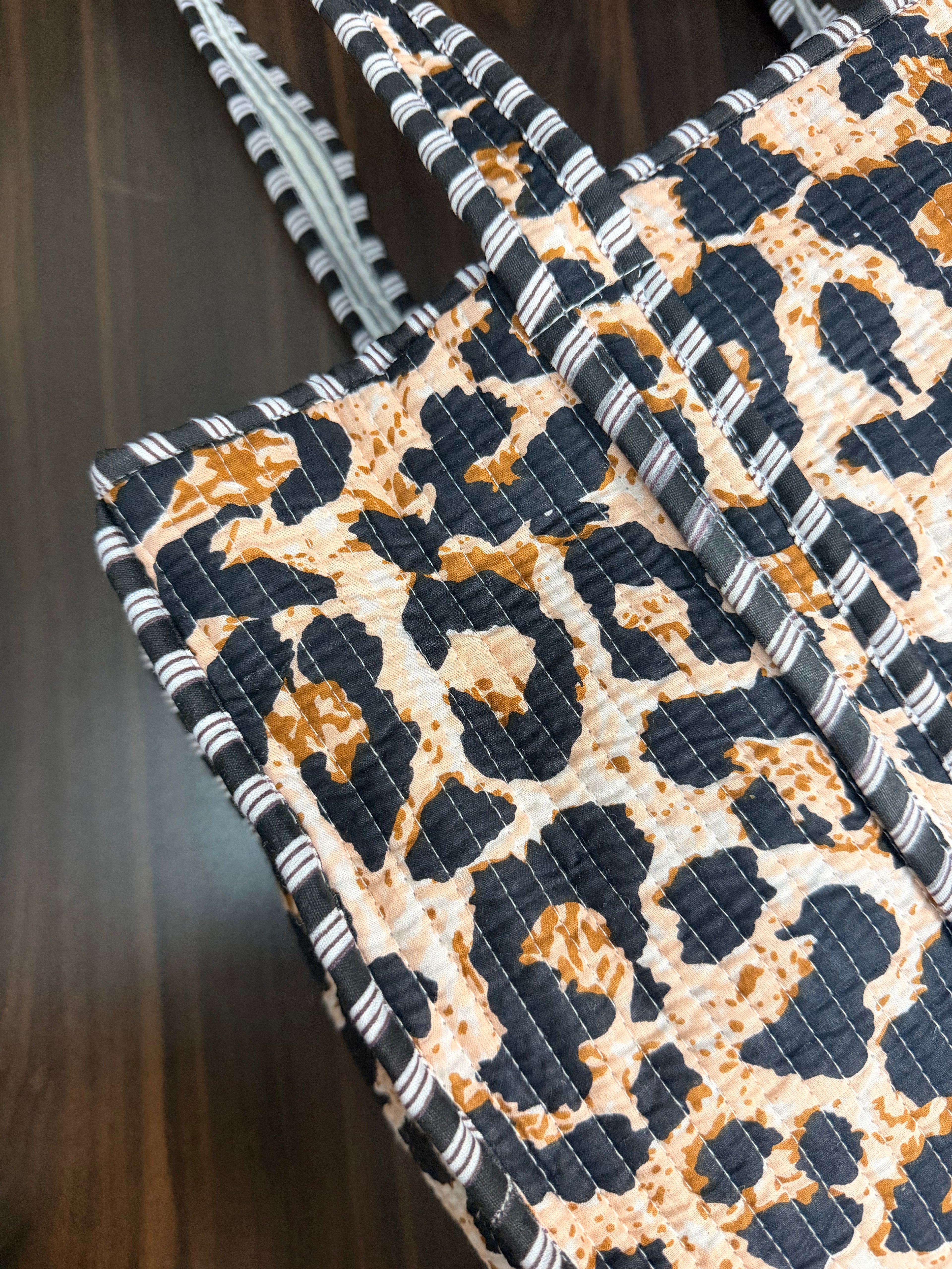 Midnight Leopard Tote (Large with Zipper)